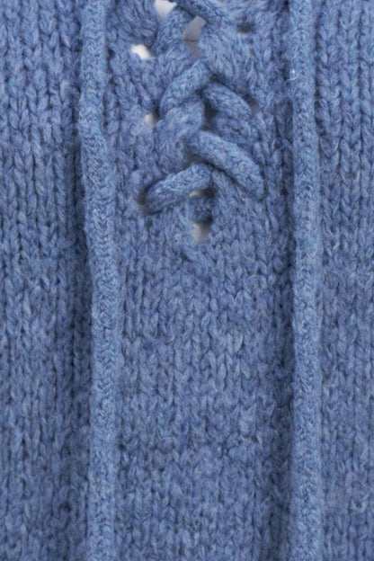 Women's Knit V-Neck Sweater, Long Sleeves & Cord Tie at Collar