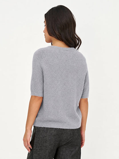 Women's Soft Brushed-Knit Crew-Neck Sweater with Elbow-Length Sleeves