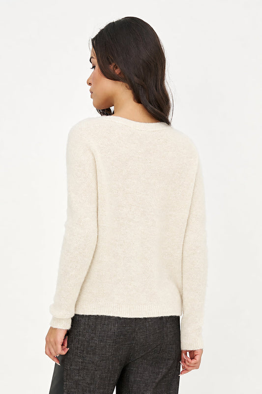 Women's Soft Brushed-Knit V-Neck Sweater with Long Sleeves
