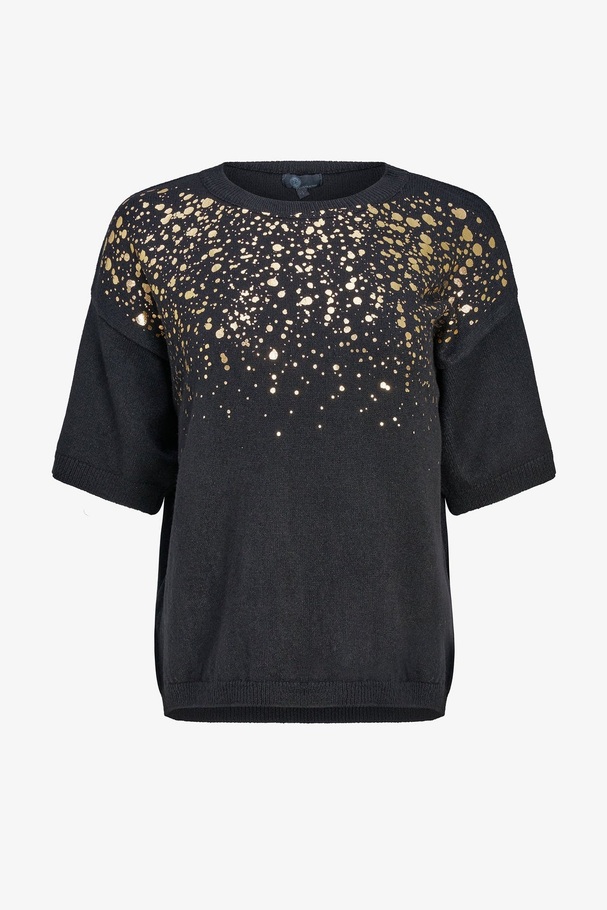Women's Foil Polka-Dot Wide Crew-Neck Sweater, Elbow-Length Sleeves