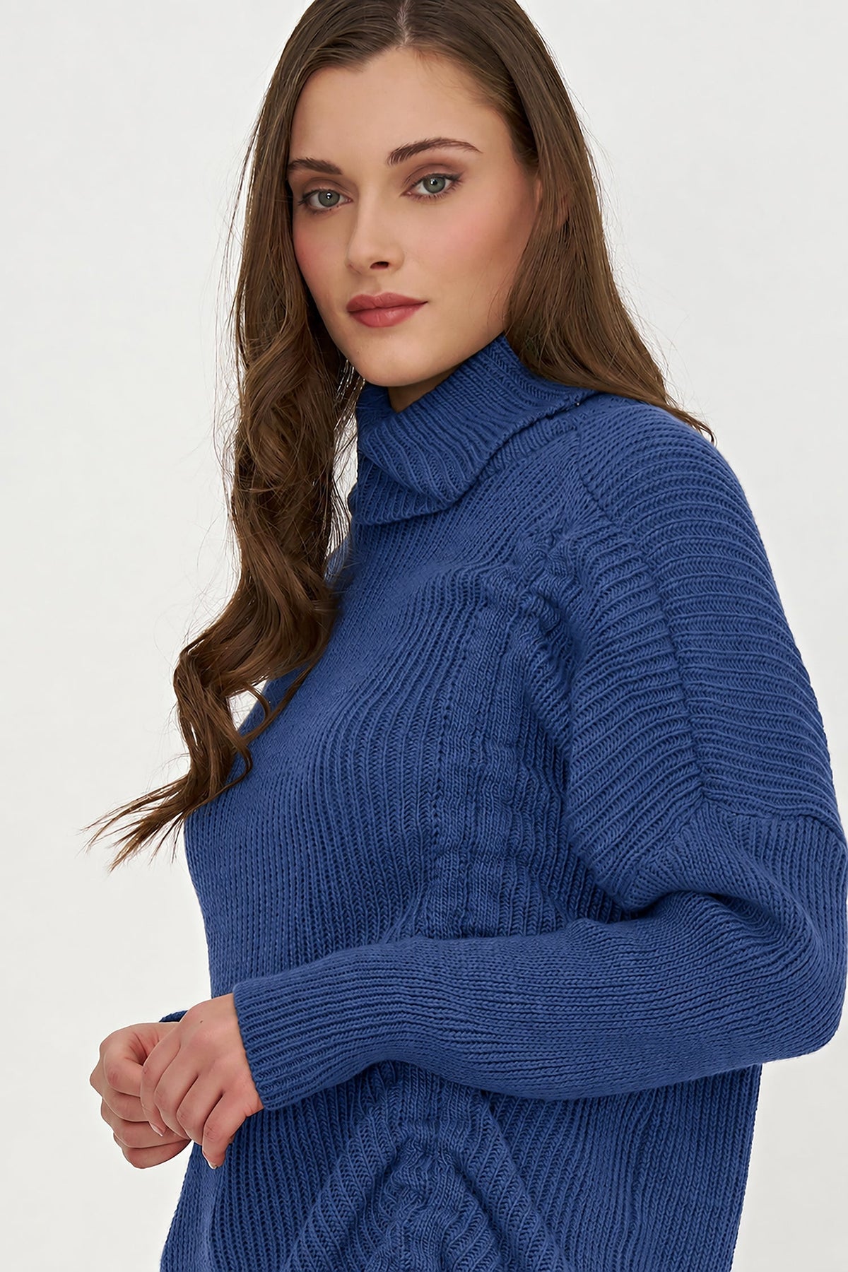 Women's Rib-Knit Turtleneck Tunic Sweater with Asymmetric Tie Front