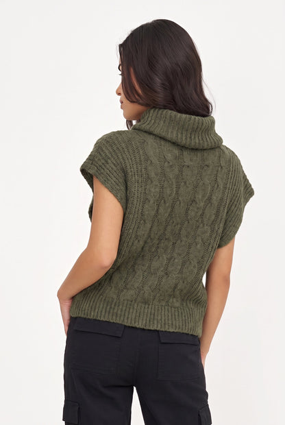 Women's Cable-Knit Turtleneck Sleeveless Sweater