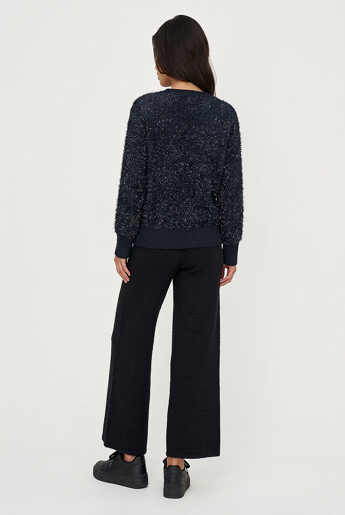 Women's Tinsel-Knit V-Neck Sweater with Long Sleeves