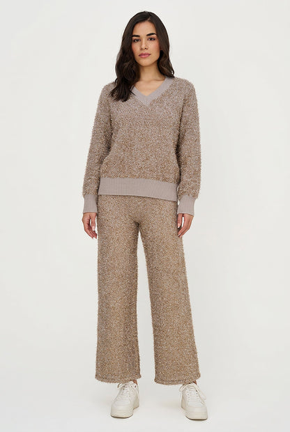 Women's Tinsel-Knit V-Neck Sweater with Long Sleeves