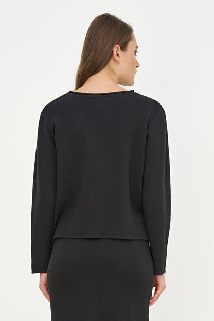 Women's Knit Crew-Neck Sweater, Long Sleeves & Pearl Details