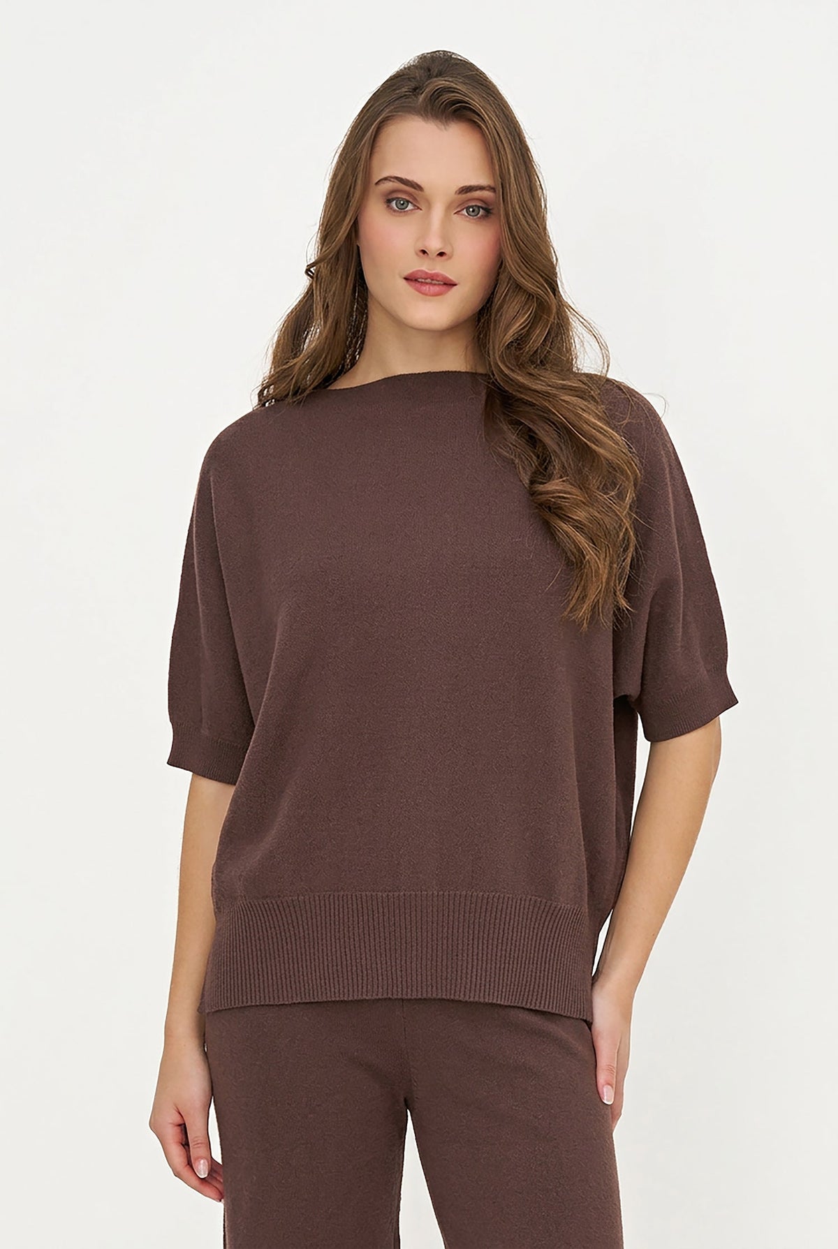 Women's Oversized Crew-Neck Sweater with Elbow-Length Batwing Sleeves