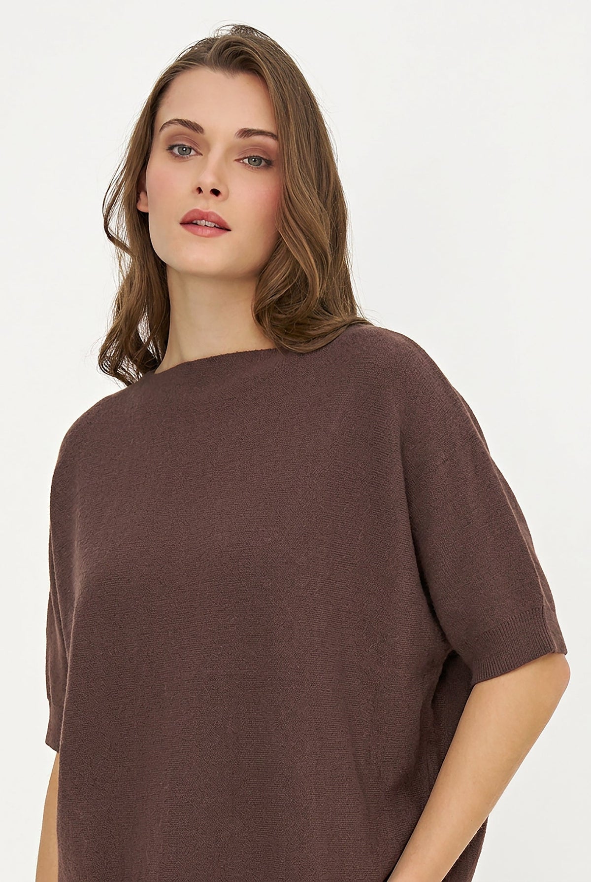 Women's Oversized Crew-Neck Sweater with Elbow-Length Batwing Sleeves