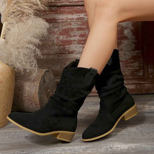 Women's Pointed Toe Suede Boots – Hollow Out PU Ankle Booties with Rubber Sole