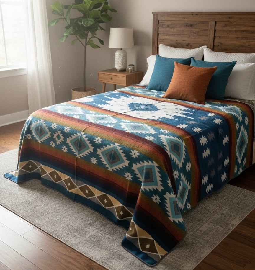 OLD TRIBES™  Star Path  Blanket(Black and Turquoise )