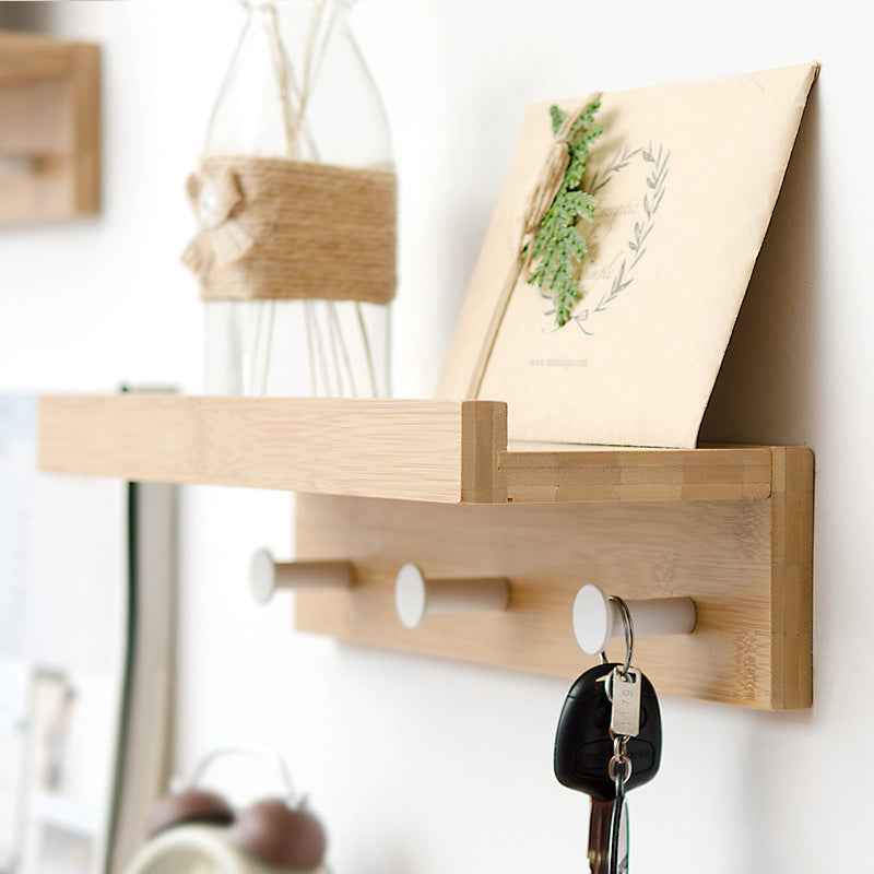 Bamboo Wall Shelf with Hooks – Creative Word Partition Floating Storage & Display Rack