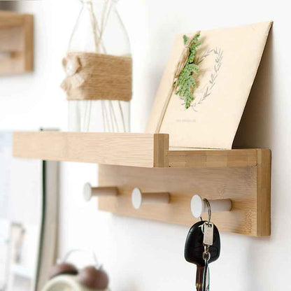 Bamboo Wall Shelf with Hooks – Creative Word Partition Floating Storage & Display Rack