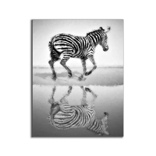 Leinwandbild Zebra Schwarz Weiß -Wildlife Leinwandbild Kunst-Silberfirnis