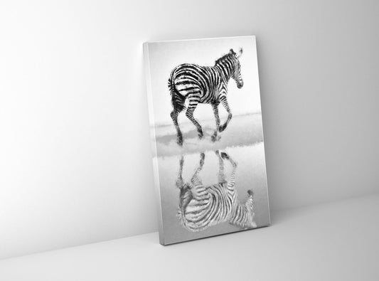 Leinwandbild Zebra Schwarz Weiß -Wildlife Leinwandbild Kunst-Silberfirnis
