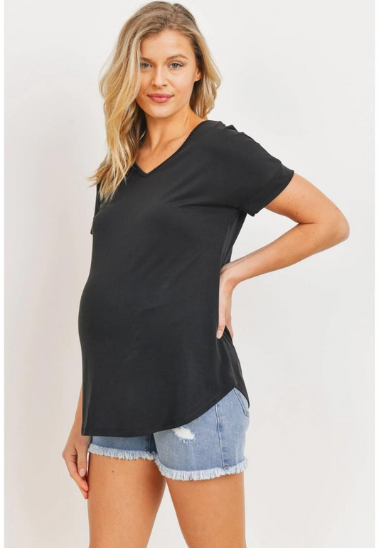 Open Back V-Neck Maternity Basic Tee Shirt
