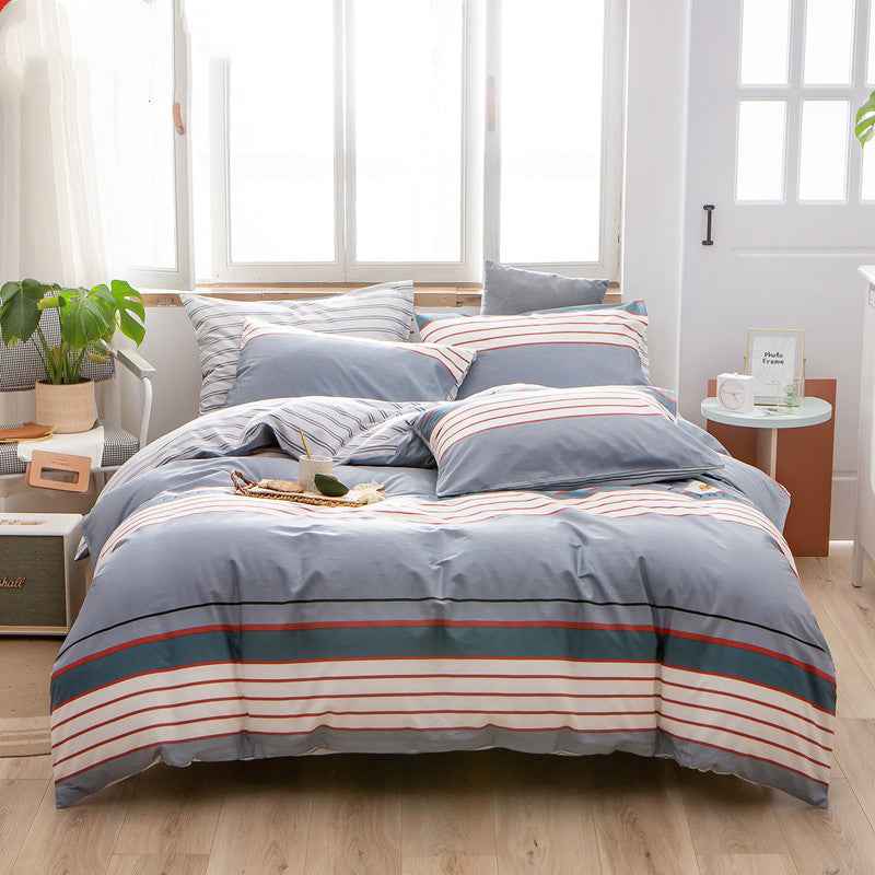 Cotton 4-Piece Bedding Set – Floral Plant Print Bed Linen Set with Duvet Cover