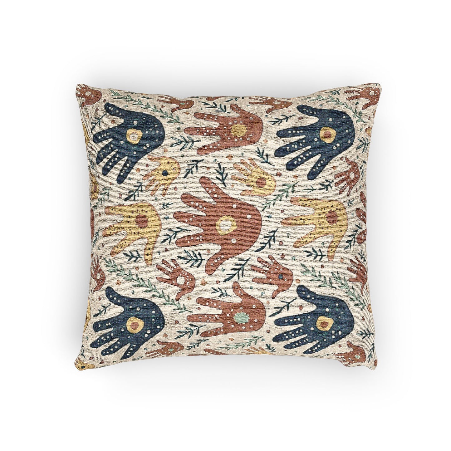 Gewebe-Kissen — Boho Handabruck-Muster Dekokissen (Erdtöne)