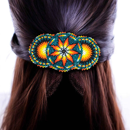 Green Native American Beaded Barrettes