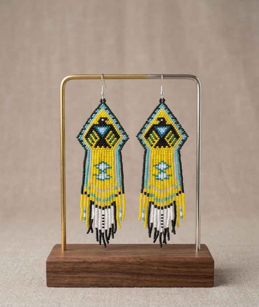 Beaded thunder eagle  earrings ( Green )