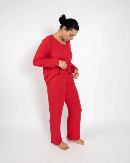Roter Langer Pyjama für Damen