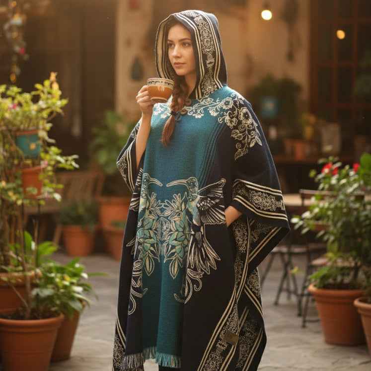 Hummingbirds HandMade Wool Poncho