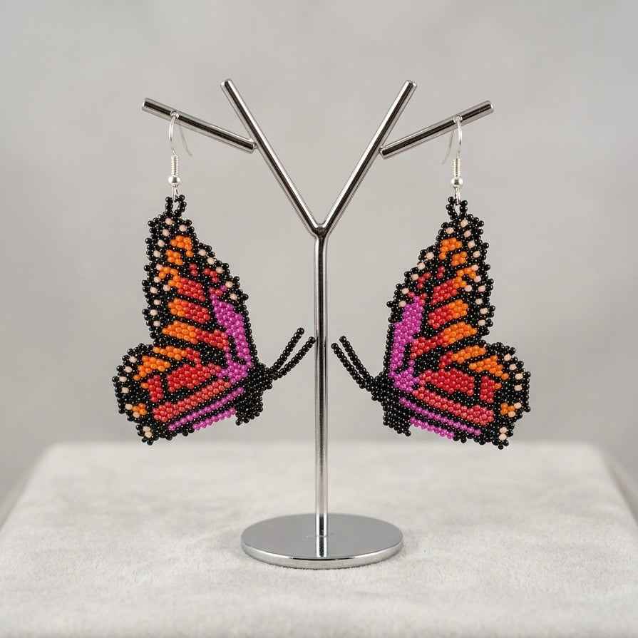 Pink Beaded Butterfly Wing Earrings