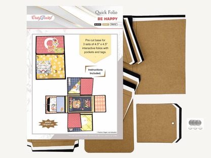 Craftreat Scrapbook Blank Quick Folio - Be Happy - Black, Kraft and White