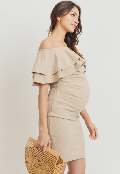 Double Ruffle Off Shoulder Maternity Dress