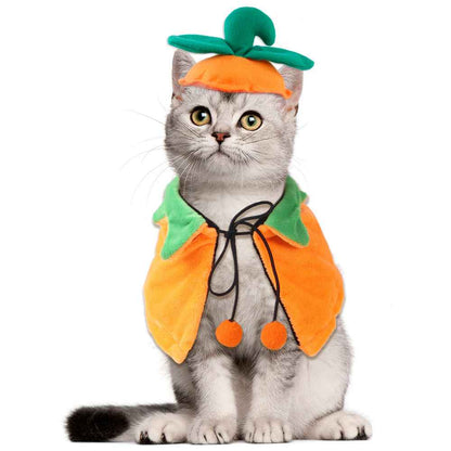 Halloween Pumpkin Dog & Cat Cape – Plush Double-Sided Pet Cloak with Optional Hat