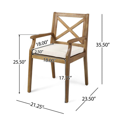 PERLA Outdoor Dining Chairs Set of 2 – Acacia Wood Patio Chairs with Water-Resistant Cream Cushions for Garden & Poolside