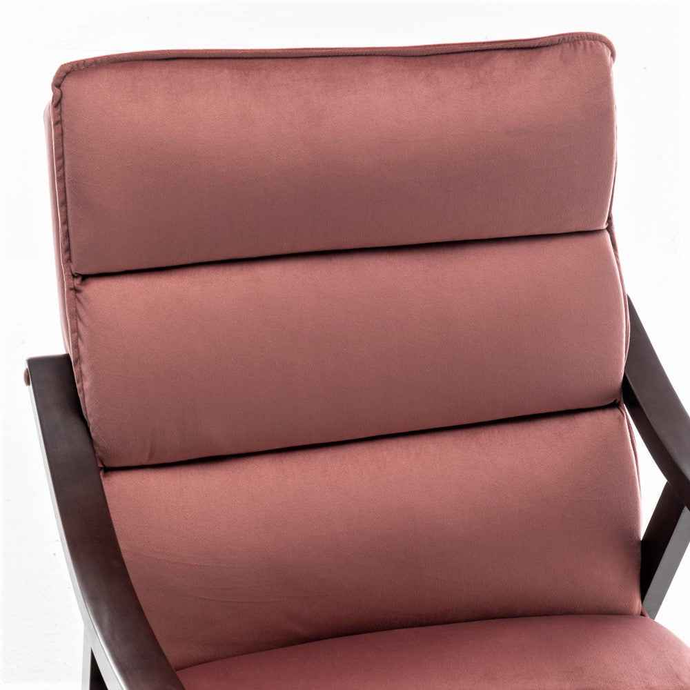 Mid-Century Modern Rose Accent Chair – Velvet Upholstered Reading Chair with Wood Armrests (United States Delivery Only)