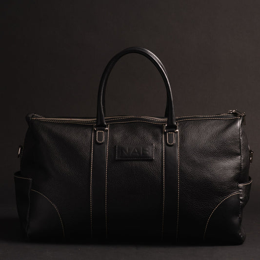 The Shield Duffle- Schwarze Reisetasche aus Vollnarbenleder, Hergestellt in Kanada