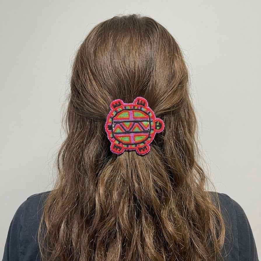 Beaded turtle Barrette Red accent