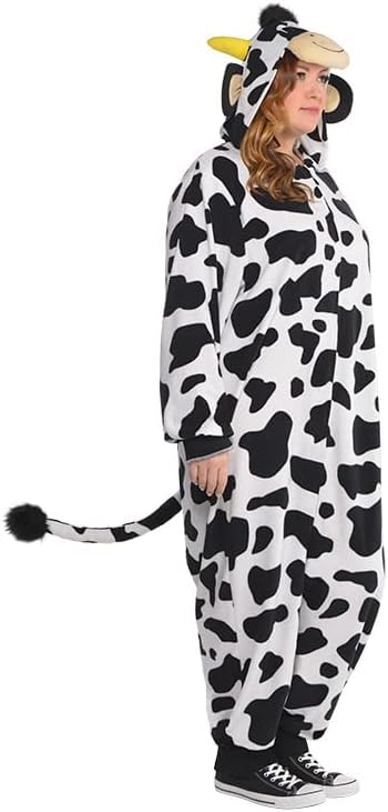 AMSCAN Zipster Cow One Piece Pajama Halloween Costume for Adults, Small/Medium, with Attached Hood and Tail