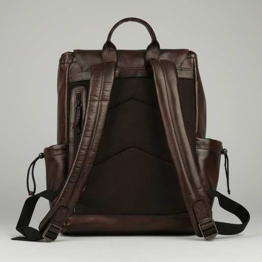 MET Two Adjustable Strap Leather Backpack. Premium Rucksack with Tech Sleeve