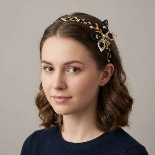 Beaded Headband with Butterfly Blue