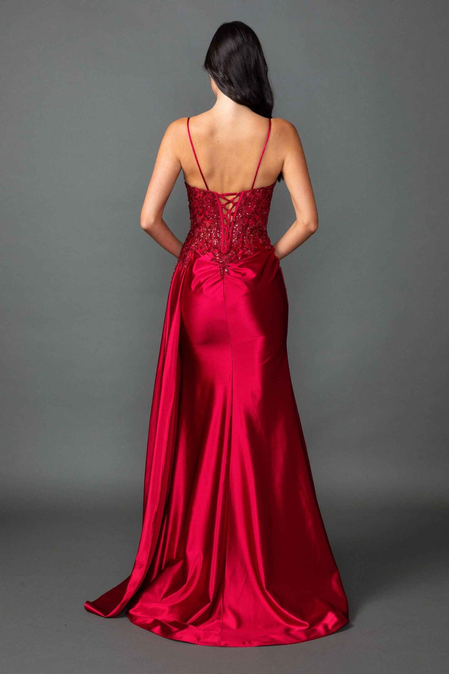 Sequin Applique Bodice Prom Dress with Spaghetti Straps