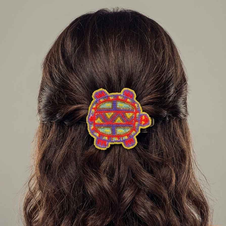 Beaded turtle Barrette Red accent