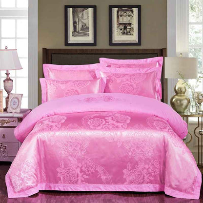 4-Piece Cotton Jacquard Bedding Set – Embroidered Floral Wedding Duvet Cover & Sheet Set