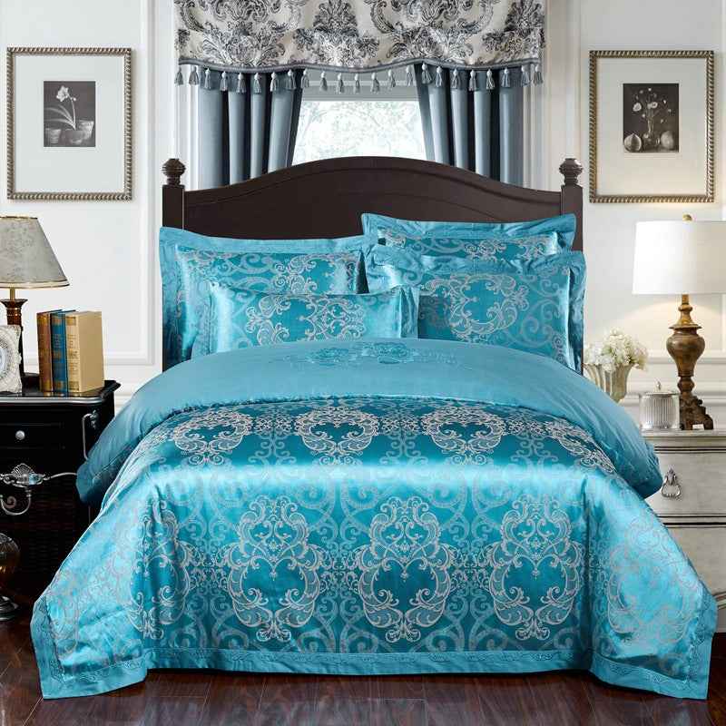 4-Piece Cotton Jacquard Bedding Set – Embroidered Floral Wedding Duvet Cover & Sheet Set