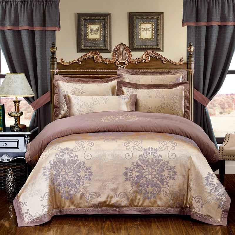 4-Piece Cotton Jacquard Bedding Set – Embroidered Floral Wedding Duvet Cover & Sheet Set