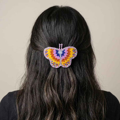 Pink Butterfly Beaded Barrette