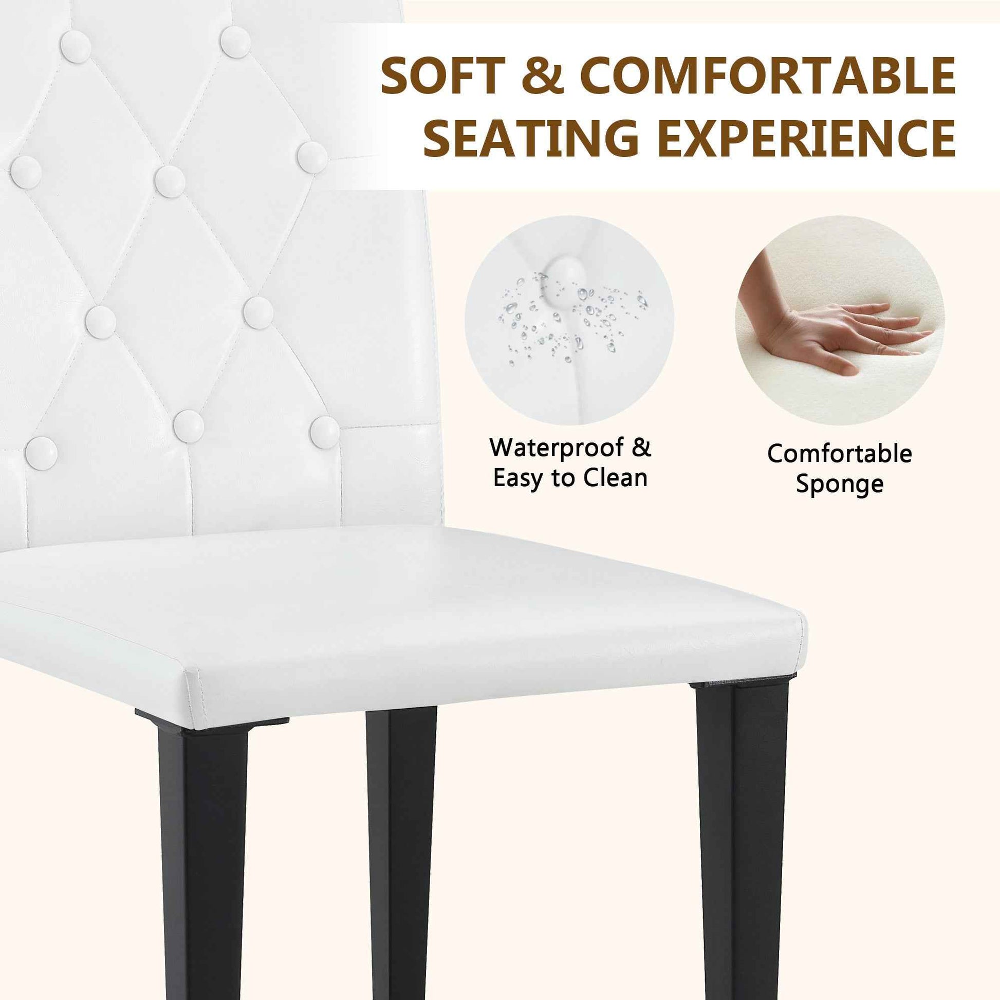 White PU Dining Chairs Set of 2 – Ergonomic Buckle Backrest with Black Metal Legs, Modern Upholstered Kitchen & Dining Chairs (Deliver to United States Only)