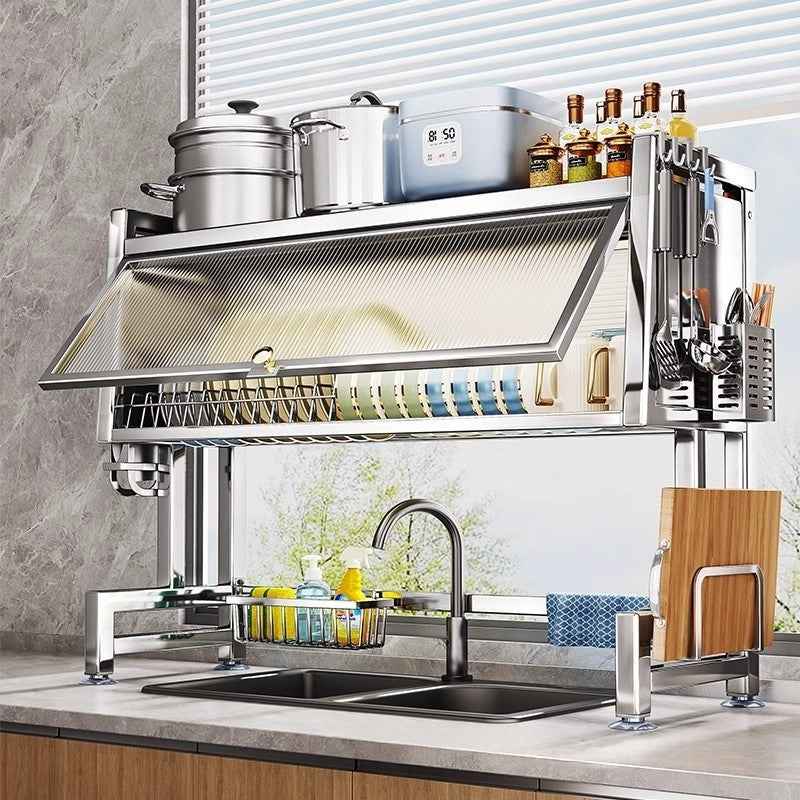 Stainless Steel Kitchen Sink Rack – Multifunctional Dish Drainer & Storage Organizer