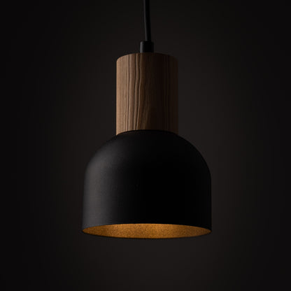 CAIRO Black & Wood Mini Dome Pendant Light for Kitchen Island & Counter