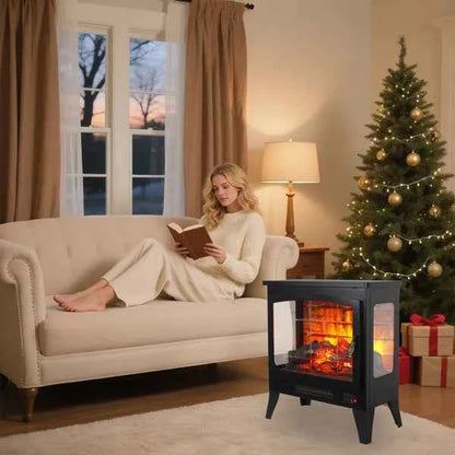 21 InchThree-sided Freestanding Electric Fireplace Stove Heater With 3D Flame Effect With Remote Control--Self-pickup Is Not Supported