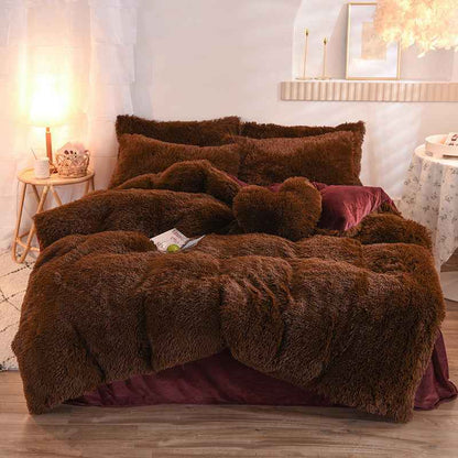 4-Piece Mink Velvet Bedding Set – Soft Polyester Duvet Cover, Flat Sheet & Pillowcases