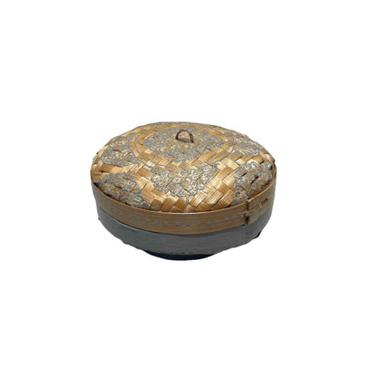 Grey Round Henna Rattan Box
