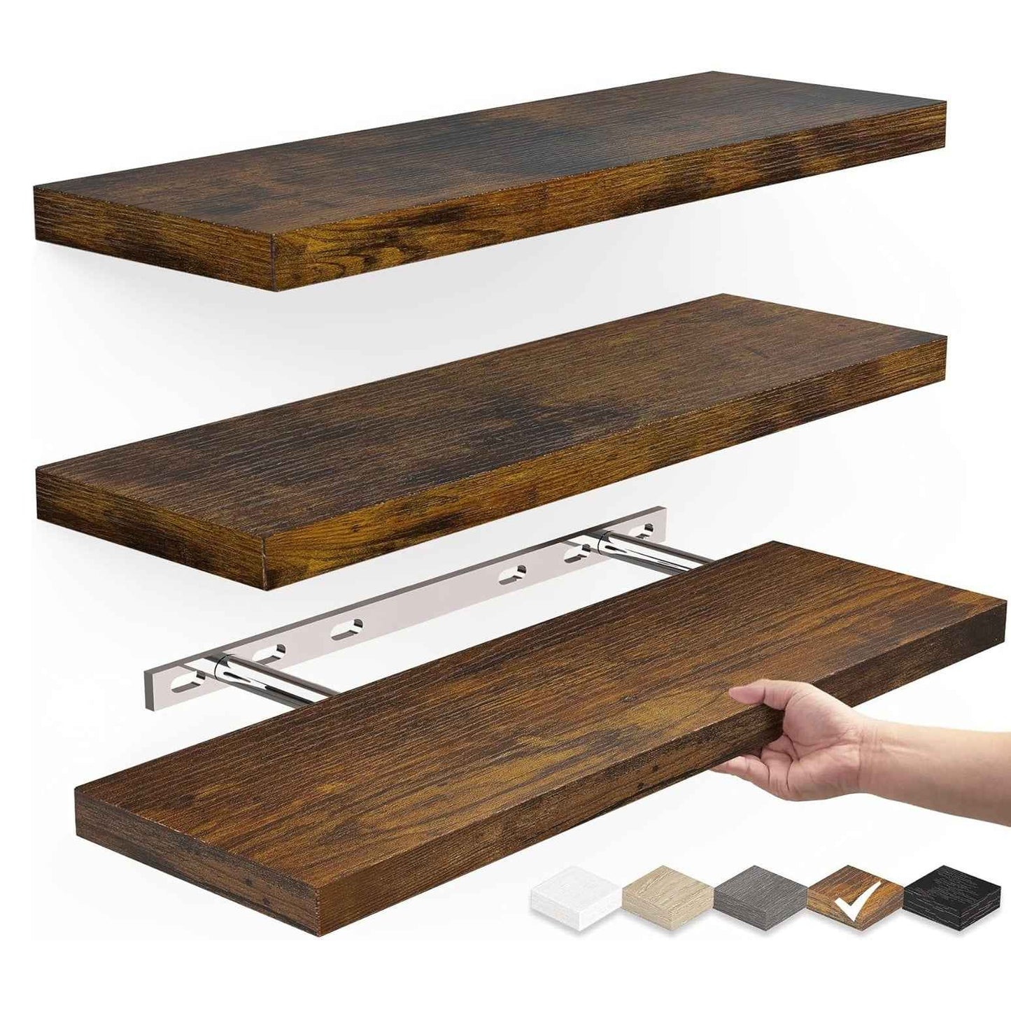 One-Line Floating Wall Shelf – 3-Tier Wooden Bamboo Wall-Mounted Storage Shelf