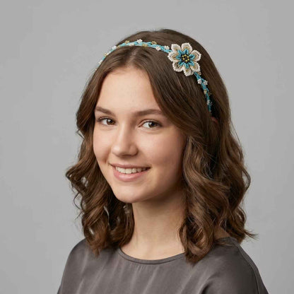 Beaded Headband with Flower Turquoise