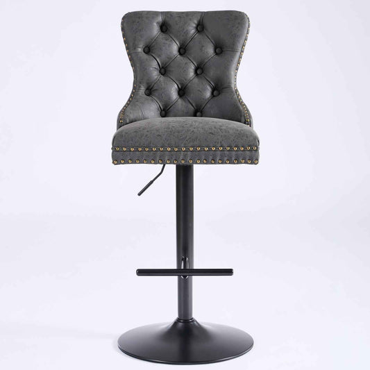A&A Furniture Black PU Leather Bar Stools Set of 2 – Tufted Swivel Bar Chairs with Adjustable Height (Deliver to United States Only)